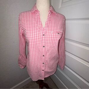 KUT From the Kloth Gingham Print Button Front Long Sleeve Blouse Shirt Top